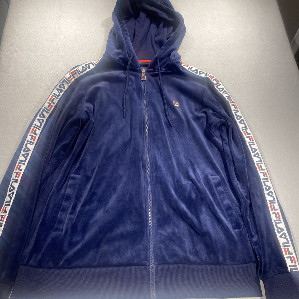 Fila Womens Track Suit Jacket Full Zip Velour Navy Blue Size Xl With Logo